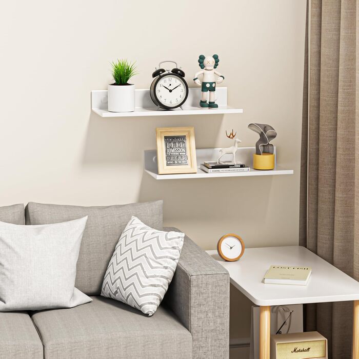 Біла настінна полиця, не потребує свердління, комплект з 2 шт. , сучасна металева плаваюча полиця, настінна полиця для ванної кімнати, декоративна клейка настінна полиця для вітальні, спальні, їдальні, офісу, біла 30 см, 30