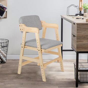 Обідній стілець OHMG зі спинкою та підлокітниками, сучасний кухонний стілець, крісло, дерев&39яний дитячий стільчик, крісло-реклайнер, стілець для вітальні, регульована спинка, базовий дитячий стільчик (1, сірий) 1 сірий