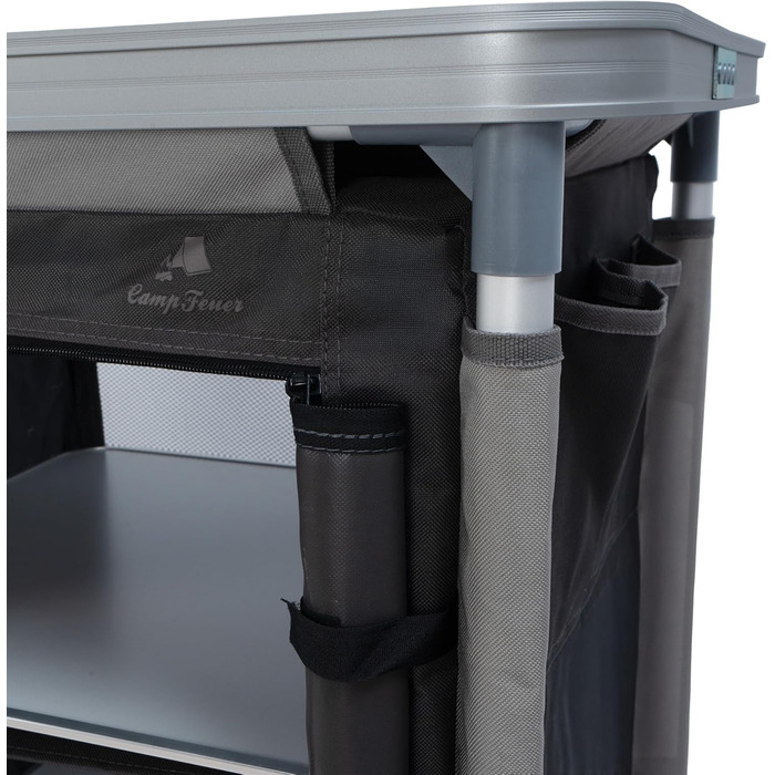 Складана кемпінгова шафа CampFeuer 102 см x 47 см x 83,5 см Кемпінгова кухня з 2 отворами на блискавці Кемпінгова полиця з алюмінієвою рамою Складана кемпінгова шафа, кемпінгова кухня, розкладна шафа
