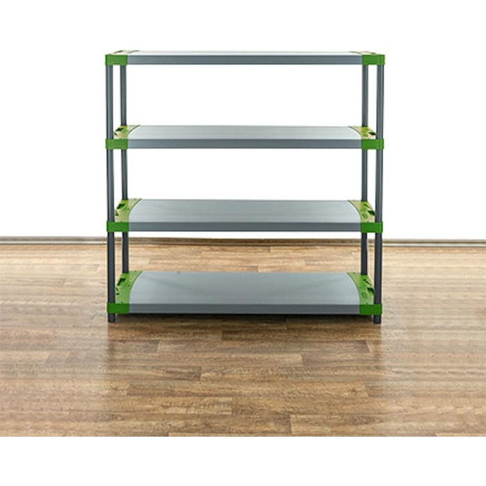 Пластиковий стелаж PROREGAL &quotСірий ведмідь&quot Низький ВxШxГ 138x140x46 см Вантажопідйомність полиці 70 кг Сіро-зелений Пластиковий стелаж для підвалу, стелаж для зберігання, безригельний стелаж ВxШxГ 138x140x46 см сіро-зелений