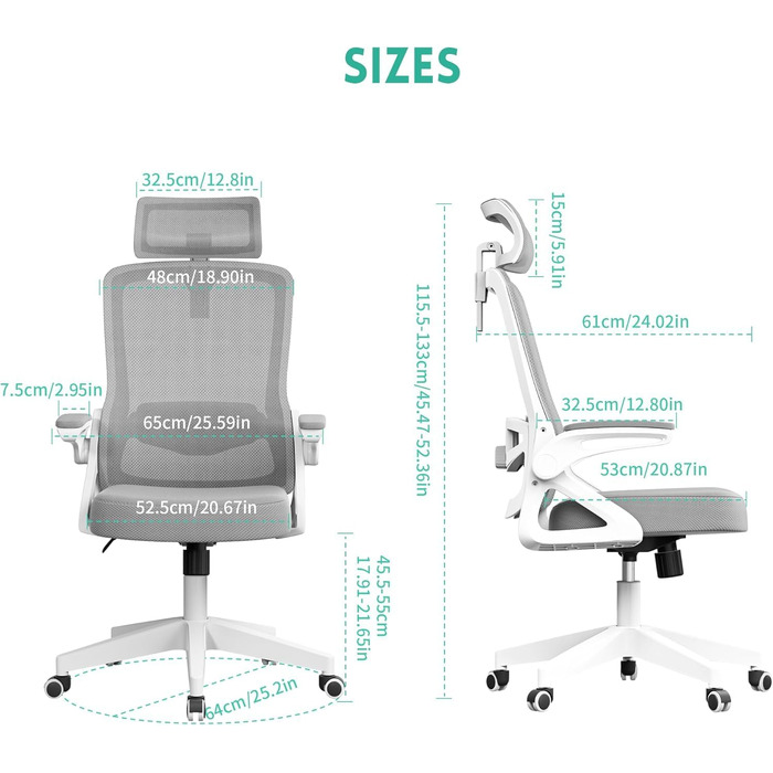 Ергономічне офісне крісло Storeo Imp, велике, сітка / тканина, білий/сірий