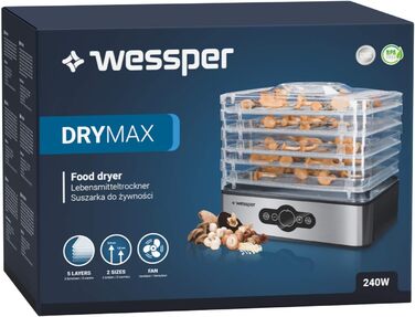 Дегідратор з нержавіючої сталі Wessper цифровий з таймером до 99 годин і регулятором температури від 35-70 за Цельсієм, 5 поверхів, без бісфенолу А, дегідратор дегідратор Дегідратор кутова сушарка для фруктів дегідратор з таймером