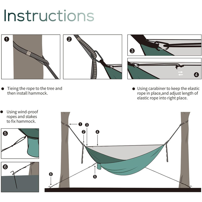 Гамак з москітною сіткою Гамак Sendowtek відкритий з ременями для дерев D-подібні карабіни Еластична мотузкова петля Ультралегкий портативний туристичний гамак для кемпінгу Відкритий сад (армійський зелений)