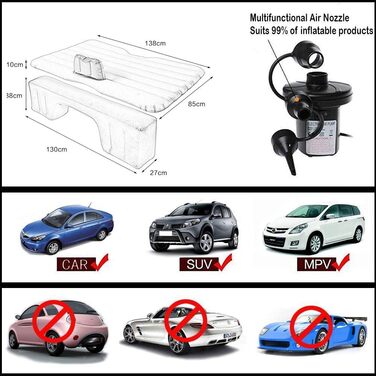 Автомобільний надувний матрац Sinbide Car SUV Надувний матрац Автомобільний матрац з насосом Надувне ліжко Портативне товстіше надувне ліжко Автомобільний матрац для подорожей Кемпінг на відкритому повітрі Сірий