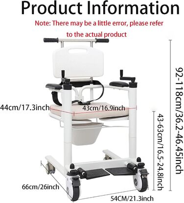 Крісло для транспортування пацієнта для дому, крісло для душу у ванній кімнаті з підйомом пацієнта, портативне транспортне інвалідне крісло зі спинкою та горщиком для людей похилого віку з обмеженими можливостями