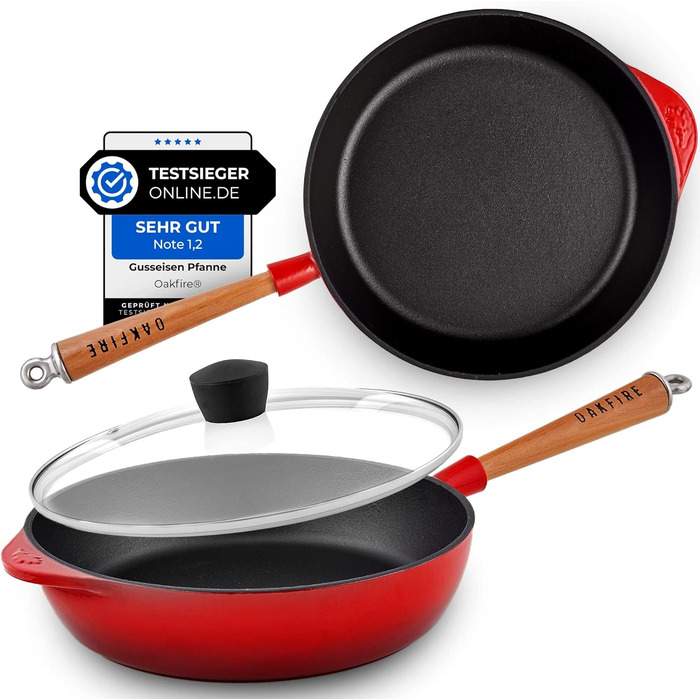Чавунна сковорода Oakfire сковорода сотейник сковорода емальована 28см індукційна чавунна з антипригарною патиною, емаль. (червона