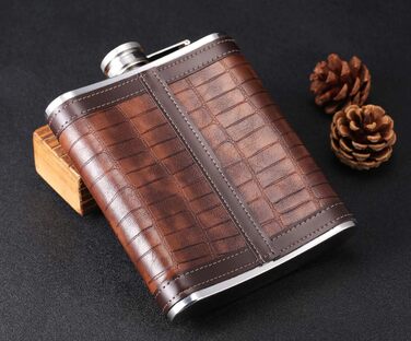 Фляжка з візерунком під крокодилячу шкіру, нержавіюча сталь, 510 мл/18 унцій, велика місткість, для віскі, лікеру, обгорнута штучною шкірою, TANEAXON 18 унцій E. Візерунок під крокодилячу шкіру