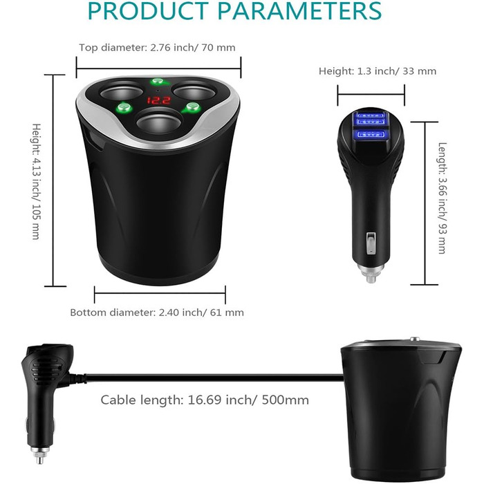 Розподільник автомобільного прикурювача 3 відділення автомобільний зарядний пристрій адаптер з 3 USB портами 12/24V 120W DC Потужн