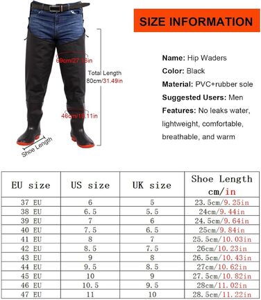 Чоловічі потовщені теплі вейдерси, заввишки 80 см, для риболовлі, полювання, активного відпочинку, розмір 38 EU, чорні