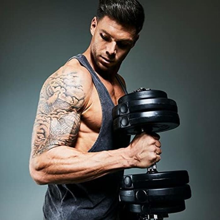 Набір гантелей GORILLA SPORTS 20 кг/30 кг - Комплект з 2 шт., Ø 30 мм, 2 грифи для гантелей, з 4-зірковими хомутами, рифлена ручка, виготовлені з пластику