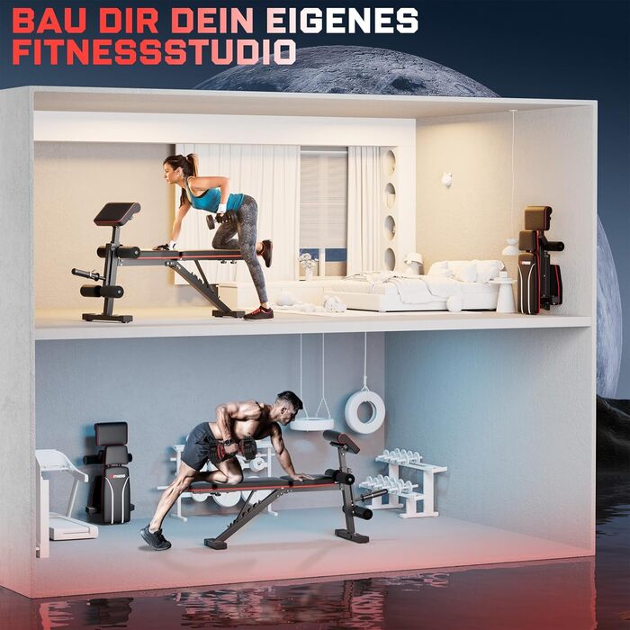 Складана лава для важкої атлетики XDDIAS з розгиначами ніг та накладкою для згинання рук, регульована тренувальна лава для домашнього спортзалу, складна лава для вправ, швидко складається, плоска, нахилена, чорна