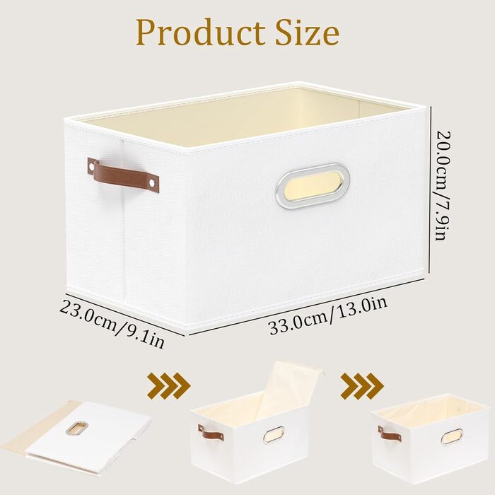 Тканинна коробка для зберігання Yawinhe з 3 предметів, складні кошики для зберігання з ручками, що праються, для спальні, зберігання одягу, 33x23x20 см, білий, SNK030WXS 33x23x20 см білий