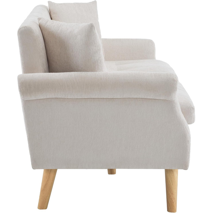 Місний диван Merax, невелика кушетка, 162 см м&39який диван з шенілової тканини, сучасний міні-диван з товстими подушками, ніжки з масиву дерева, двоспальний диван для вітальні/спальні/квартири, бежевий A-бежевий, 2-