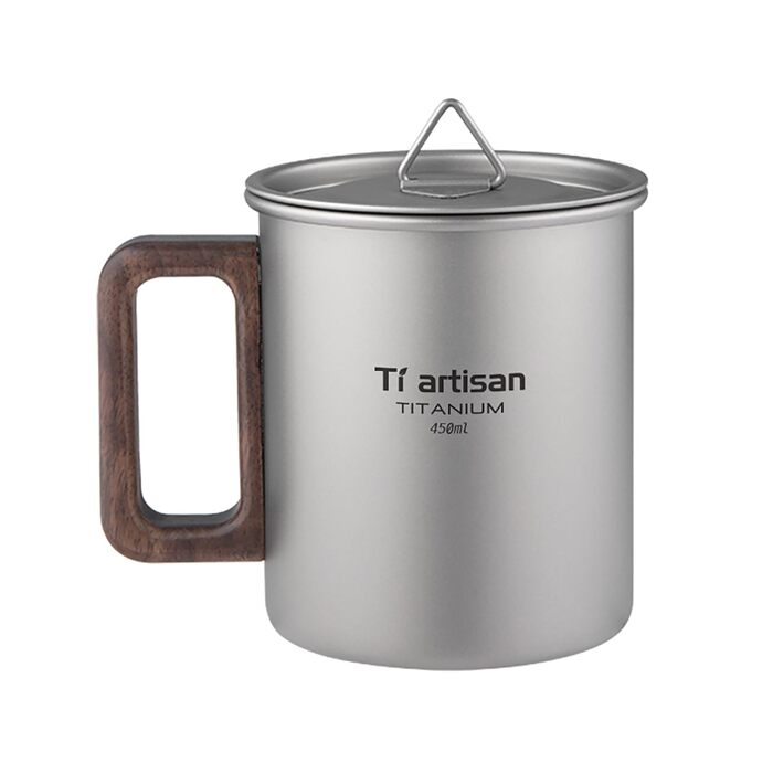 Титанова кружка, надлегка кемпінгова кавоварка, піскоструминна поверхня, захист від опіків (матово-сіра 450 мл)