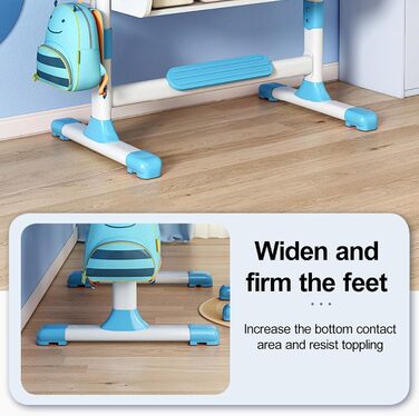Дитячий комплект столу та стільця з регульованою висотою, максимальне навантаження 299 кг, зручний м&39який стілець, письмова поверхня, книжкова полиця та шухляда, синій