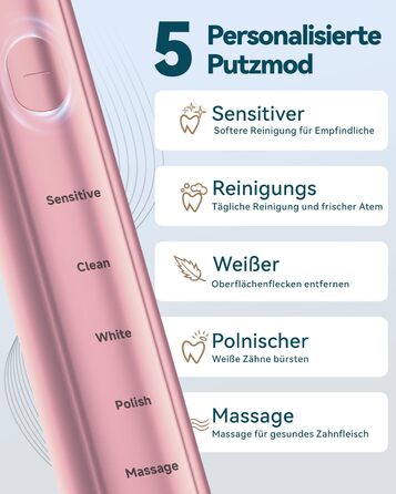 Електрична звукова зубна щітка для дорослих - відбілююча ультразвукова електрична зубна щітка з дорожнім кейсом та зарядною станцією, з 8 насадками, 5 режимами чищення, рожеве золото