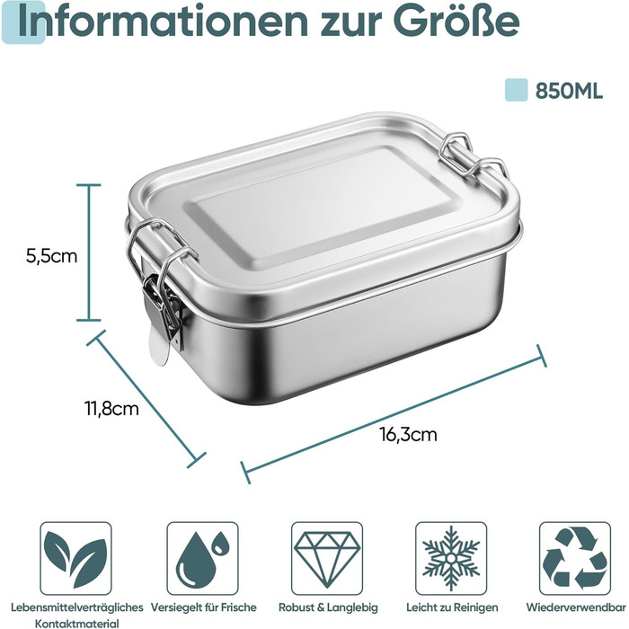 Ланчбокс Joyfair з нержавіючої сталі, бенто-бокс з 3 відділеннями, герметичний контейнер для їжі для дорослих та дітей, металева коробка для сніданку/обіду для школи, пікніка та подорожей, можна мити в посудомийній машині 850 мл