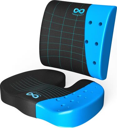 Комплект подушок для сидіння та спинки Everlasting Comfort Піна з ефектом пам&39яті з гелевим напиленням Ергономічна опорна подушка для офісного крісла, автомобіля та ігор Нековзка, дихаюча та мийна чорна гелева подушка з поперековою підтримкою
