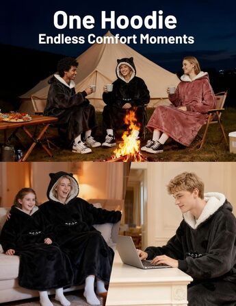 Ковдра Mewaii з рукавами, м&39яка фланелева ковдра з худі з шерпи для жінок та чоловіків, ідеально підходить для дому, подорожей та любителів домашніх тварин, світло-чорна