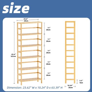 Рівнева книжкова полиця HITNET, полиця для ванної кімнати, висока окремостояча бамбукова полиця з регульованими полицями, полиця для дисплея та рослин для житлового простору, натуральний колір, 6-