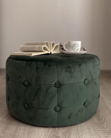 Сучасний пуф з оксамитової тканини, декоративний стьобаний круглий темно-зелений, колір Тампа