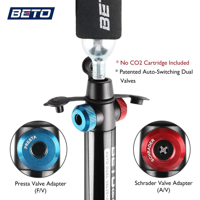 Міні-велосипедний насос з CO2-качалом, 19.5–31.5 см, 120–160 PSI (макс), алюмінієвий сплав, чорний/сріблястий