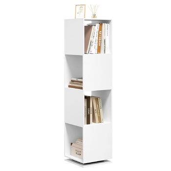 Поворотна полиця EUGAD, 4-рівнева поворотна книжкова полиця, полиця для зберігання на місці, офісна полиця, полиця для документів, для вітальні, спальні, офісу, дитячої кімнати, 35x145x35 см, білий 0046SHG