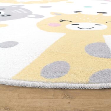 Домашній килим Дитяча кімната Дитячий килим Миється Хлопчик Дівчинка Ігровий килимок Круглий Сучасні тварини зоопарку, Розмір 120