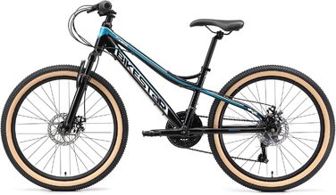 Гірський велосипед BIKESTAR з алюмінію, дитячий, 24 дюйми, вік 9-14 років, хардтейл 21 швидкість Shimano Gears, дискові гальма, амортизаційна вилка Дитячий велосипед Безризиковий пробний період, чорний та бензиновий