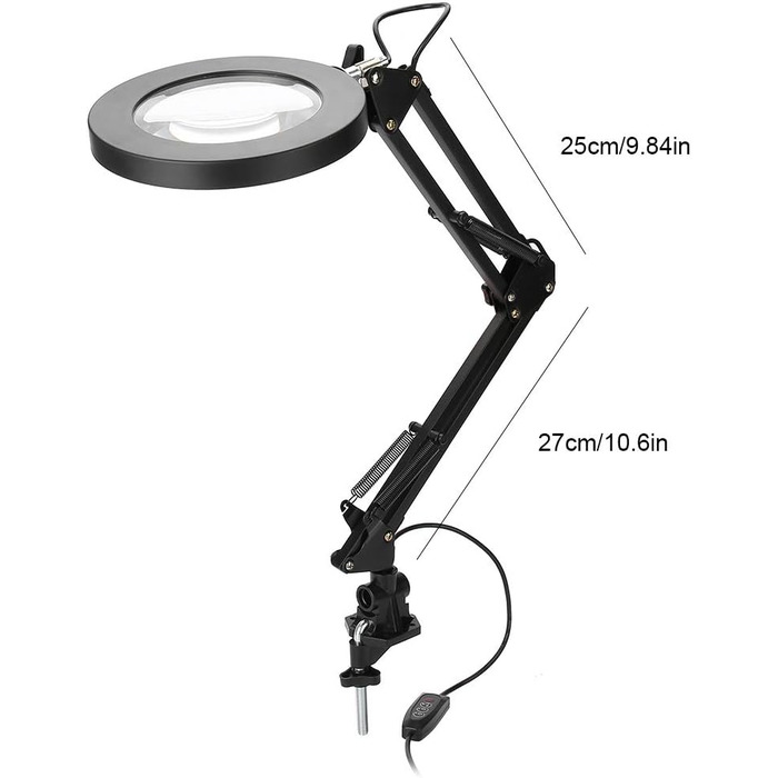 Світлодіодна лампа-лупа, лупа з поворотною рукою зі світлом, 2-кольорові лампи-лупи з підсвічуванням Настільна лампа для нігтів 5-діоптрійна лупа Скляна світлова лінза Регульована поворотна лампа для рук для верстака Тату Beauty Light