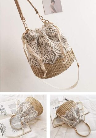 Солом'яні сумки через плече, жіноча сумка з верхньою ручкою літня пляжна сумочка через плече