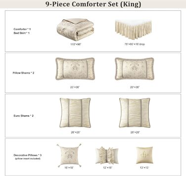 Комплект постільної білизни з квітковим жаккардом Loom and Mill 9 предметів, Елегантний стиль принцеси, Комплекти для спалень коро