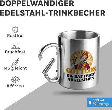 Стаканчик для пиття з нержавіючої сталі з карабіном Ідея подарунка 330 мл Стаканчик Келихи для кемпінгу Срібний класичний
