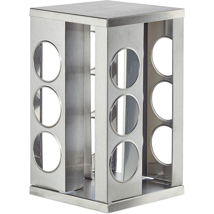 Карусель для спецій Relaxdays з 12 банками для спецій, обертається на 360, нержавіюча сталь, скло, ВxГ 22 x 19 см, квадратна підставка для спецій, срібляста, 10032729