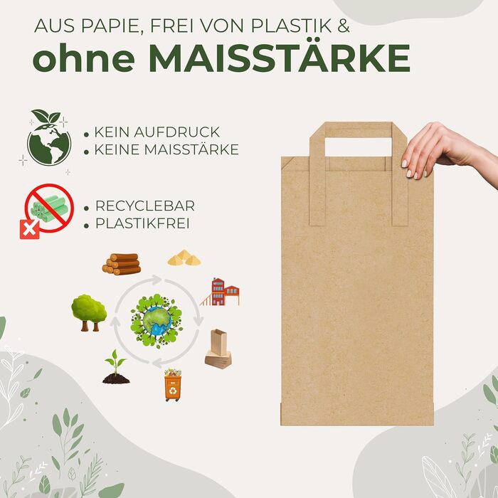 Пакети для органічних відходів BIOGLCK 10 л з ручкою для перенесення 50 шт. у упаковці для легкого та гігієнічного транспортування Міцні паперові пакети для органічних відходів, стійкі до розривів та вологи, (50 шт. у упаковці)