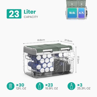 Портативний електричний холодильник, 23 л, автомобільний холодильник 12 В / 24 В постійного струму 100 240 Вольт змінного струму з