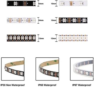 Світлодіодна стрічка LOAMLIN WS2812B 5M 60 світлодіодів/м, програмований світлодіод RGB IC Magic Color 300 пікселів, гнучка світлодіодна стрічка 5050 SMD з індивідуальною адресацією, чорна друкована плата, IP30 неводонепроникна (біла друкована плата, 1 M 