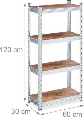 Міцний стелаж Relaxdays, ВxШxГ 120 x 60 x 30 см, 700 кг, оцинкована сталь, полиця для зберігання в підвалі та гаражі, коричневий/сріблястий