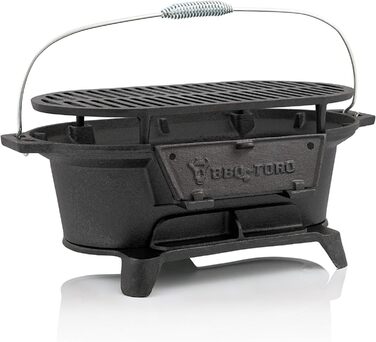 Чавунний казанок для гриля BBQ-Toro з решіткою для гриля 50 x 25 x 23 см Гриль для кемпінгу на вугіллі в стилі Hibachi Гриль для к