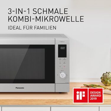 Комбінована мікрохвильова піч Panasonic NN-CD87 (1000 Вт, з гарячим повітрям і грилем, інверторна мікрохвильова піч, 34 літри) нержавіюча сталь, срібляста одинарна мікрохвильова піч NN-CD87