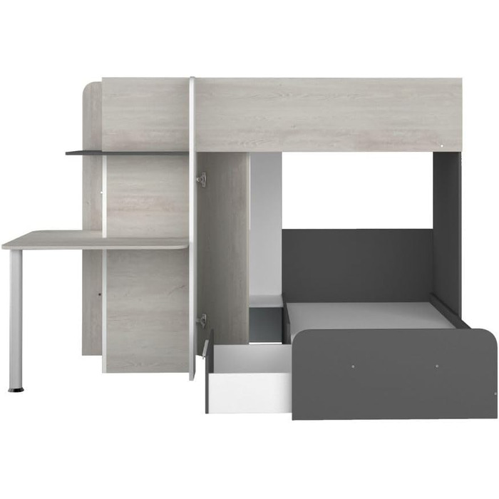 Двох'ярусне ліжко Bleki для двох дітей з письмовим столом і шафою в вінтажному білому та антрацитовому кольорах