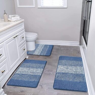 Комплект килимків для ванної з 3 предметів, м&39який килимок для душу з високим ворсом, килимок для ванної, килимок для туалету, можна прати в пральній машині, нековзний комплект килимків для туалету, килимок для ванної, килимок для ванної кімнати, синій,