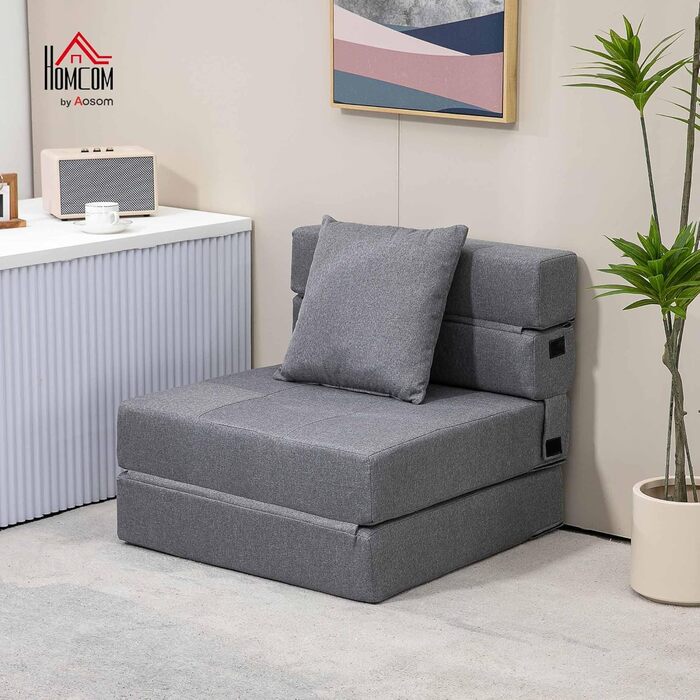 Розкладне крісло-ліжко HOMCOM, диван-ліжко, розкладне крісло 2-в-1 з функцією ліжка, крісло-реклайнер з подушкою, гостьове ліжко для вітальні, спальні, витримує до 120 кг, темно-сірий