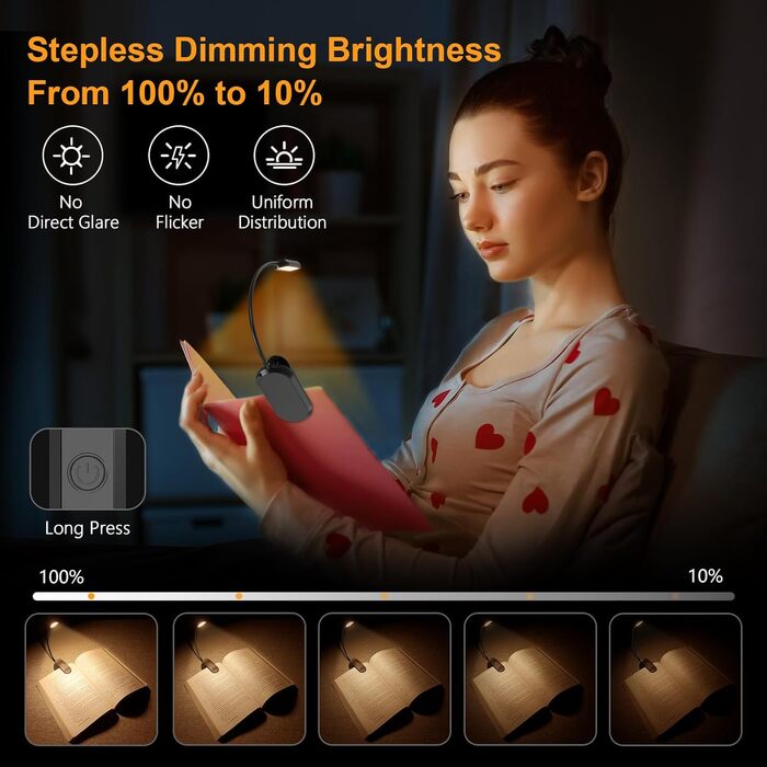 Лампа для читання Gritin Книжковий затискач з 11 світлодіодами, світлодіодна книжкова лампа USB C акумуляторна, безступінчаста яск