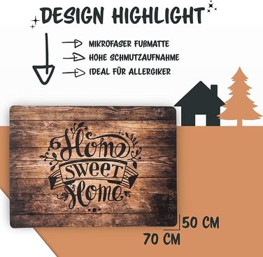 Килимок для внутрішніх дверей, килимок для вулиці, килимок для дверей, слоган &quotHome, Sweet Home&quot, килимок для вхідної зони, килимок Stilingo, килимок для вхідних дверей, 70 x 50 см