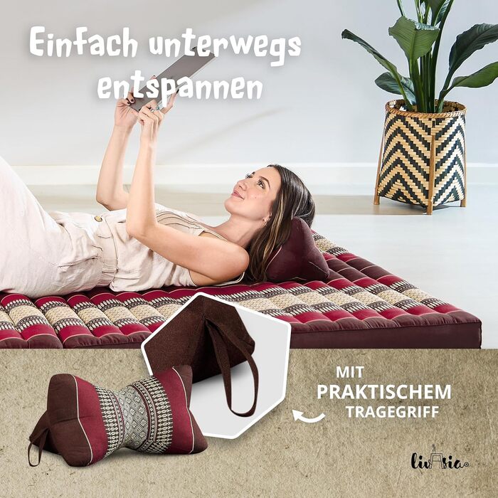 Подушка для шиї livasia з кісткою - Ø 15x32 см - Подушка для шиї у формі кістки, подушка для дивана, подушка для читання з капоком, подушка для саду та балкону, дорожня подушка ручної роботи (бордова)