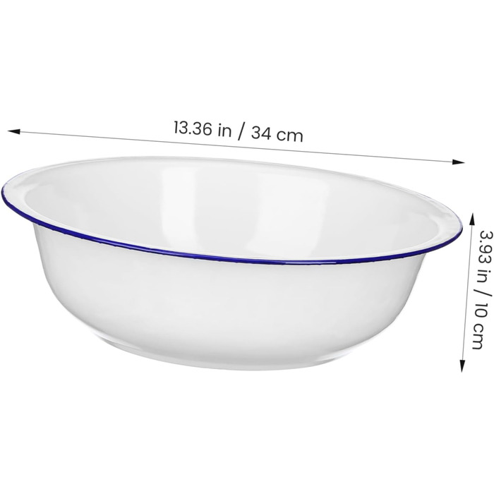 Емальована миска для змішування з армованої емалі 34 см, велика вінтажна, для миття овочів та домашнього використання, біла універсальна кухонна миска