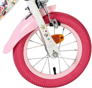 Дитячий велосипед Volare білий з сидінням-єдинорогом та рожевими ручками Ножне та ручне гальмо З додатковими колесами Комфорт та безпека Вік 35 років Легкий у збиранні Ідея для подарунка