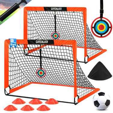 Футбольні ворота для саду, дитячі футбольні ворота, розкладні футбольні ворота, комплект з 2 шт. з футбольним м&39ячем, 6 футбольними конусами, 8 U-подібними кілками для землі та сумкою для перенесення, покращений червоний колір