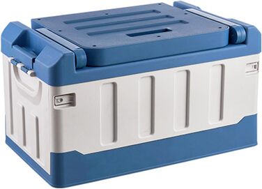 Ящик для рибальських снастей з аксесуарами, рибальське крісло, ящик для снастей, органайзер для зберігання на відкритому повітрі, портативний та складаний - 3-в-1 автомобільний рибальський ящик, велика місткість, двошарові аксесуари, синій та білий